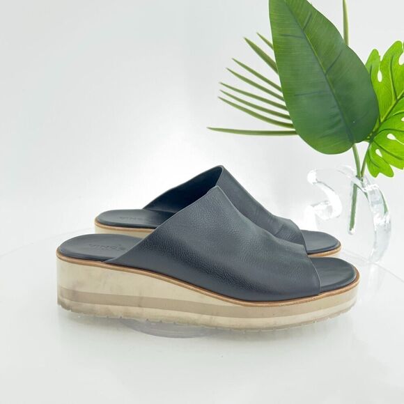 Vince Sarria Sandals Women's Size 9.5 Black Leather Platform Slide Comfy Wedge - Picture 3 of 16
